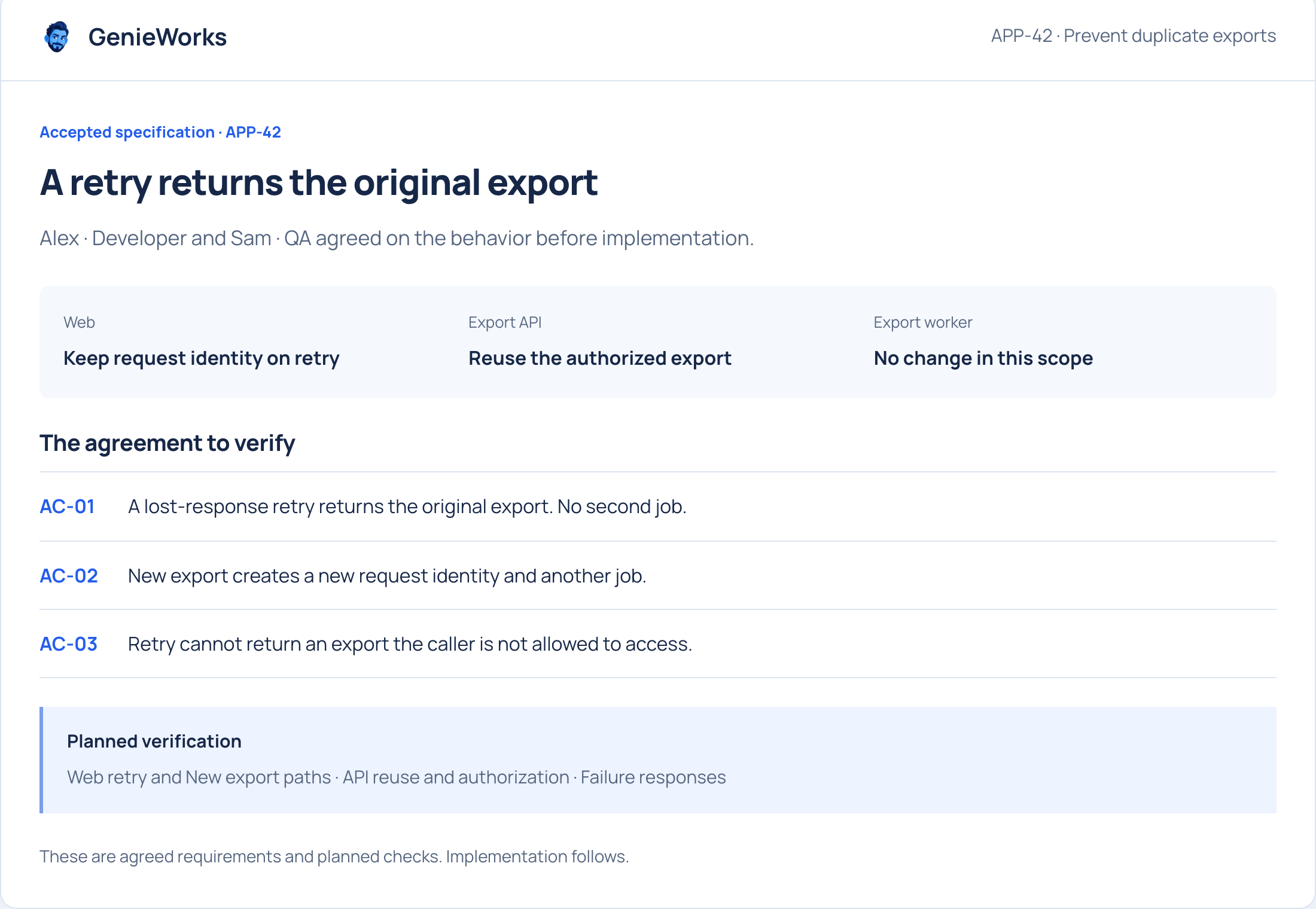 APP-42 agreement, AC review finding, and final PR report